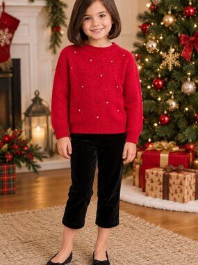 Little Girls 6 Pullover Sweater Chelsea & Violet Crimson Red Rhinestone Cozy NWT